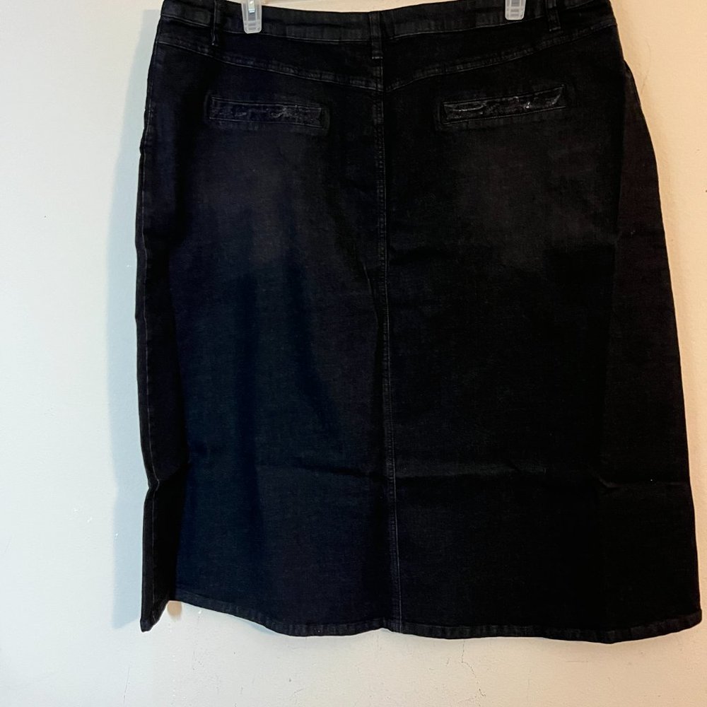 Black Denim Midi Skirt Y2K Vintage Cowgirl A-Line Stretch sz 22 New by Style J - Picture 8 of 8